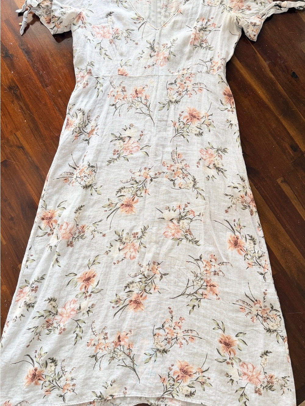 Zara Cream Floral Maxi Dress with Peach Pink Accents